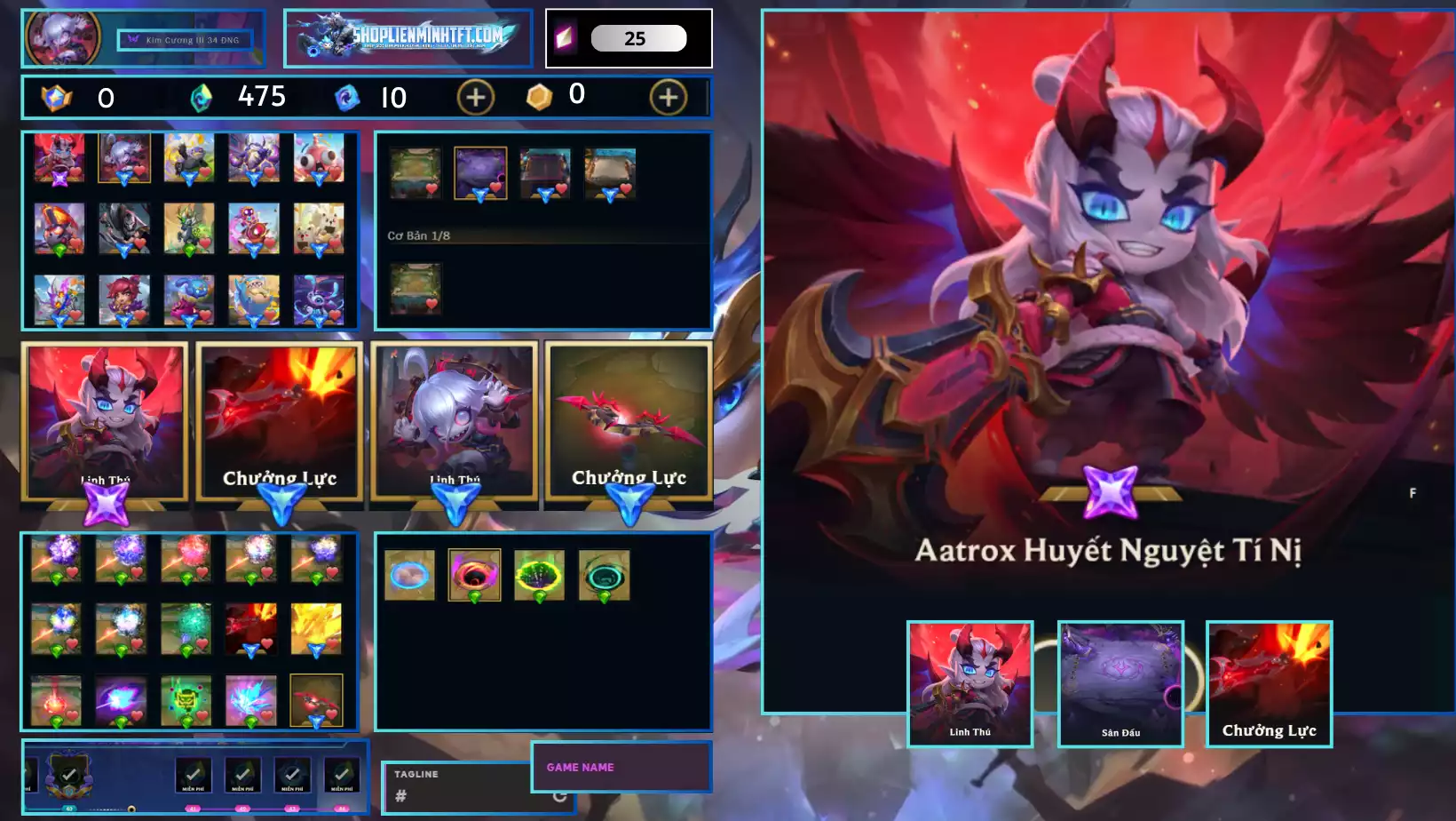 AATROX HUYẾT NGUYỆT TÍ NỊ , BRIAR ,SETT TÍ NỊ, JHIN ĐỘT PHÁ ,KÈM CHƯỞNG LỰC  PET 3 SAO SÂN ĐỎ NHIỀU CHƯỞNG